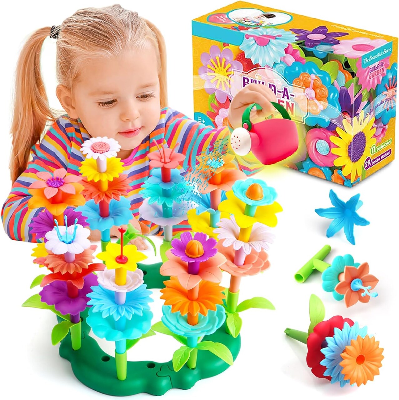 Girl Flower Garden Building Toys Set - Birthday Gifts for Age 2 3 4 5 6 Years Old Girls, STEM Montessori Educational Toy for Toddler Kids, Sorting & Stacking Spring Gardening Set